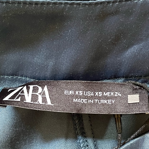 ZARA Wide-Leg Blue Satin-Look Cropped Pants Sz XS - Picture 3 of 6